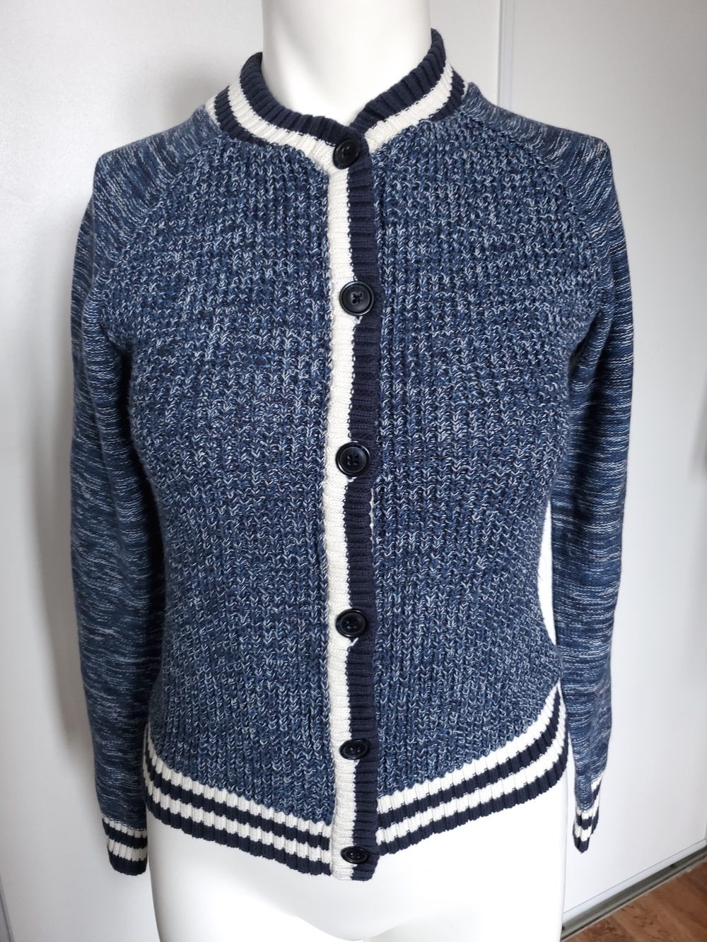 Joe Fresh Navy Marled Button-Front Cardigan with White Trim